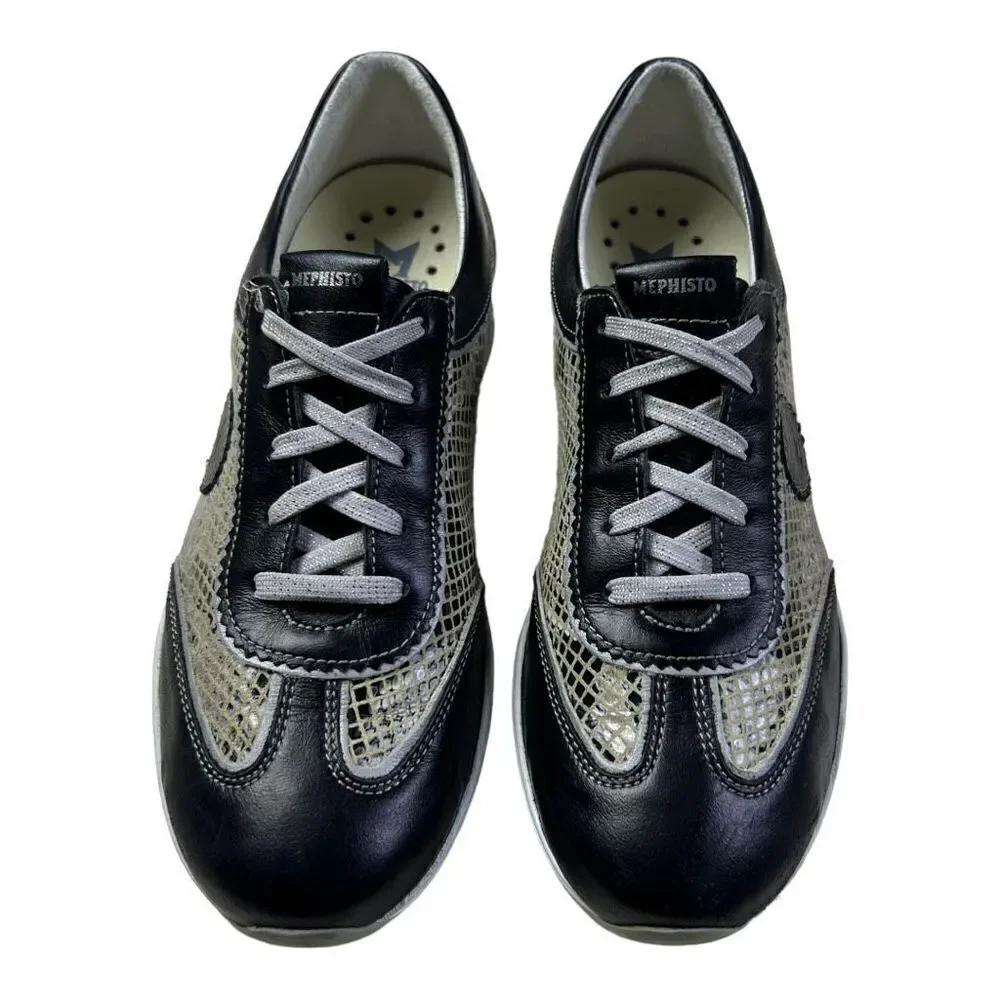 Mephisto Women's Athleisure Leather Air-Jet System Sneakers Shoes Black Size 7